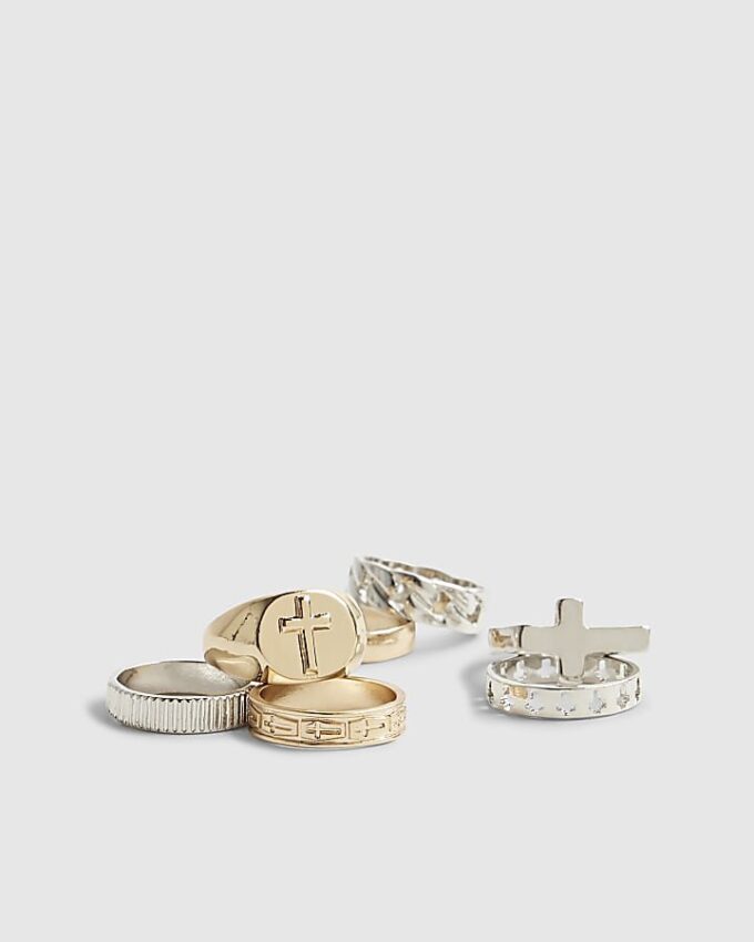 Gold Silver Metal Multi Pack Of 7 Rings