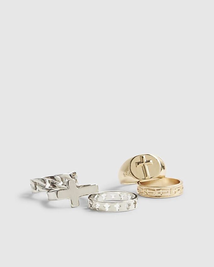Gold Silver Metal Multi Pack Of 7 Rings
