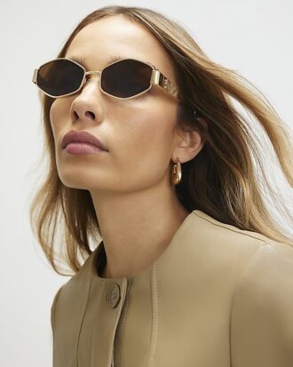 Gold Slim Metal Hexagon Sunglasses