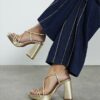 Gold Wide Fit Platform Heeled Sandals