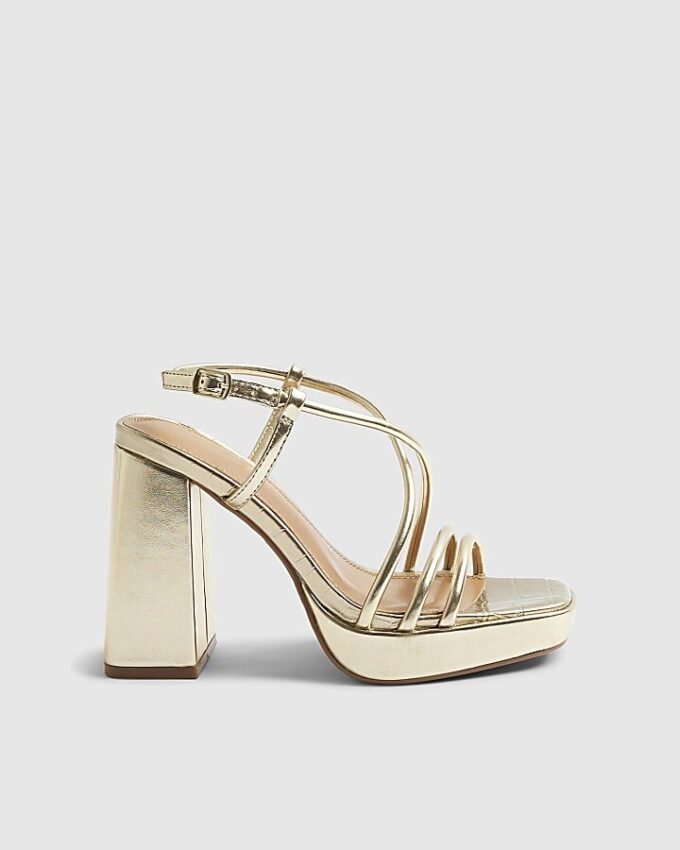 Gold Wide Fit Platform Heeled Sandals