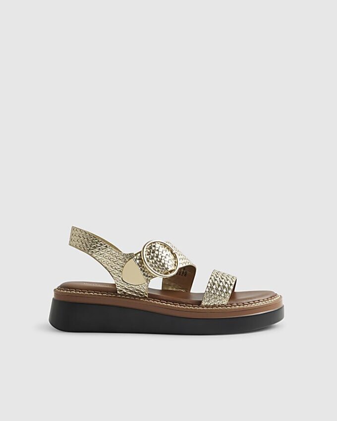 Gold Wide Fit Woven Flatform Sandals