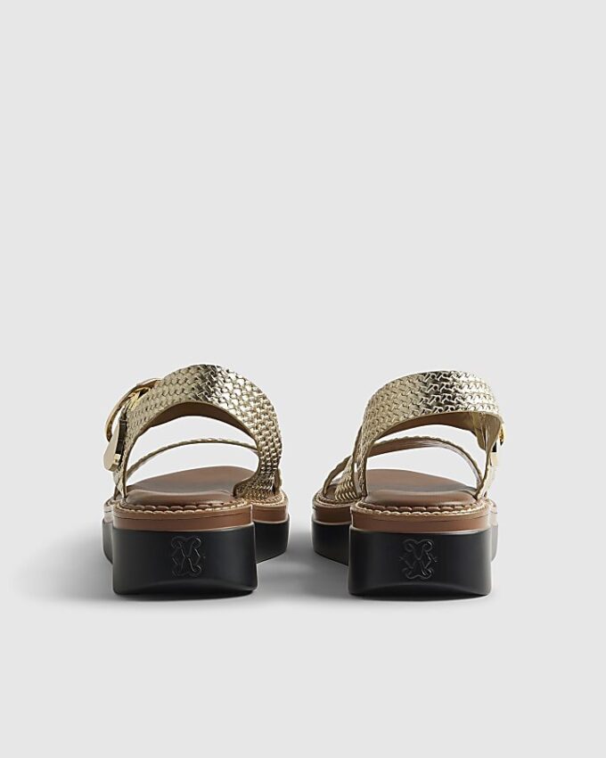 Gold Wide Fit Woven Flatform Sandals