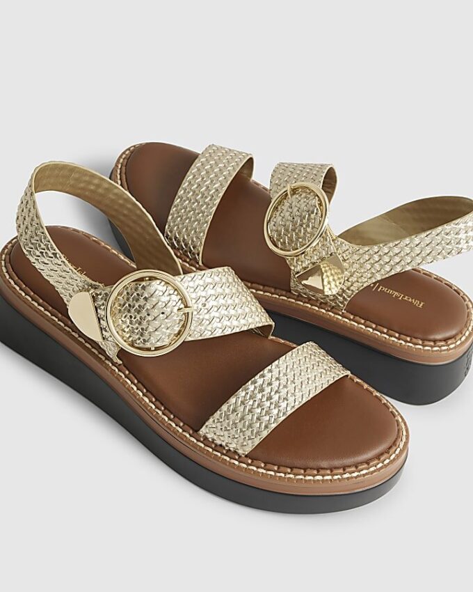 Gold Wide Fit Woven Flatform Sandals