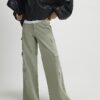 Green Denim Straight Leg Cargo Trousers