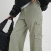 Green Denim Straight Leg Cargo Trousers