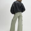 Green Denim Straight Leg Cargo Trousers