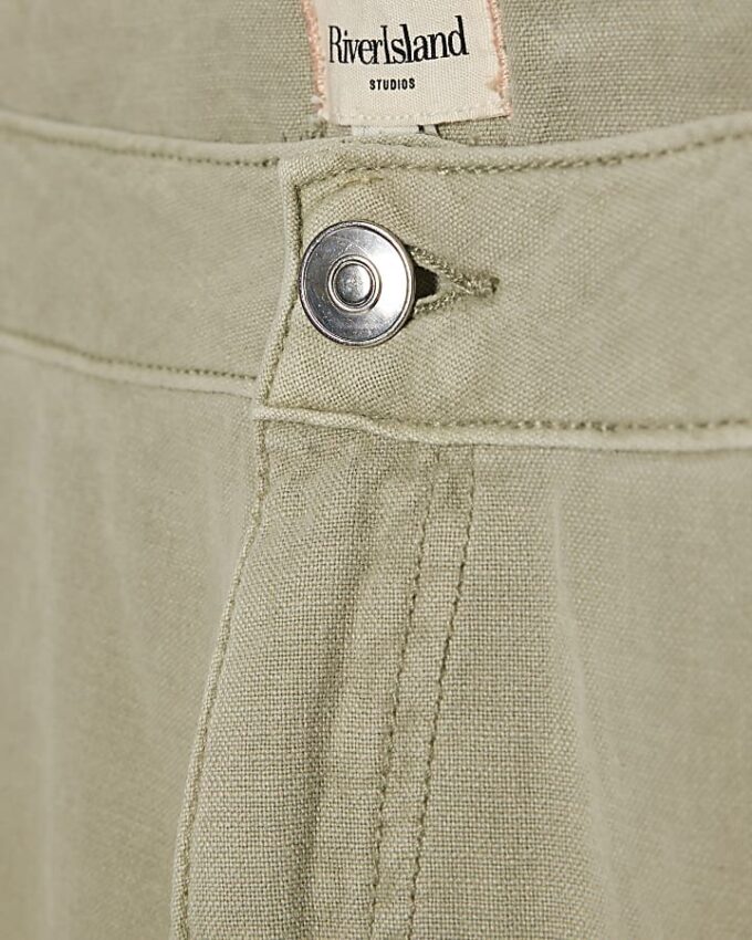 Green Denim Straight Leg Cargo Trousers