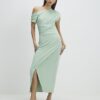 Green Drape Midi Dress