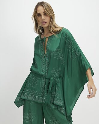 Green Embellished Kimono Top