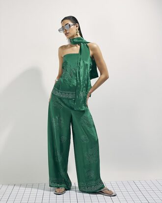 Green Embellished Scarf Bandeau Top