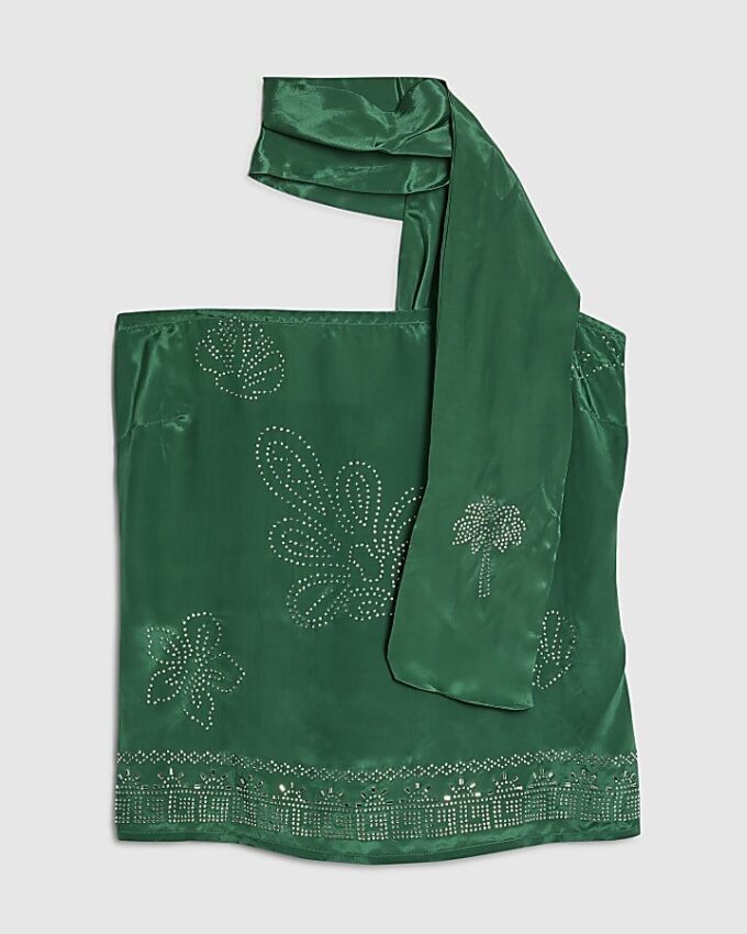 Green Embellished Scarf Bandeau Top