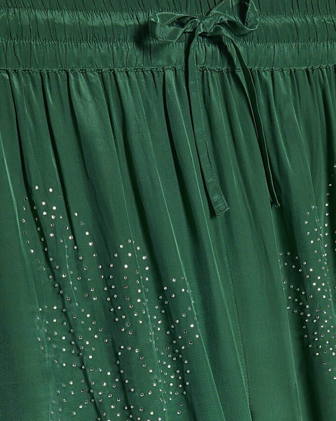 Green Embellished Wide Leg Trousers