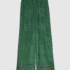 Green Embellished Wide Leg Trousers