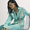 Green Embroidered Long Sleeve Beach Shirt