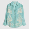 Green Embroidered Long Sleeve Beach Shirt