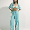 Green Embroidered Wide Leg Trousers