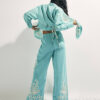 Green Embroidered Wide Leg Trousers