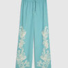 Green Embroidered Wide Leg Trousers