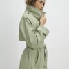 Green Faux Leather Belted Trench Coat