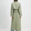 Green Faux Leather Belted Trench Coat