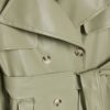 Green Faux Leather Belted Trench Coat
