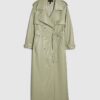 Green Faux Leather Belted Trench Coat