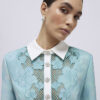 Green Floral Lace Trim Collared Mini Dress