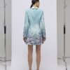Green Floral Lace Trim Collared Mini Dress