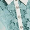 Green Floral Lace Trim Collared Mini Dress