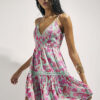 Green Floral Shirred Mini Beach Dress