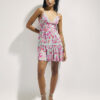 Green Floral Shirred Mini Beach Dress