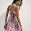 Green Floral Shirred Mini Beach Dress