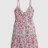 Green Floral Shirred Mini Beach Dress