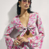 Green Floral Tie Front Beach Top