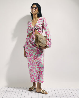 Green Floral Tie Front Beach Top