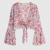 Green Floral Tie Front Beach Top