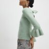 Green Frill Cuff Bow Back Jumper