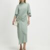 Green Gold Buckle Midi Dress