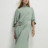 Green Gold Buckle Midi Dress