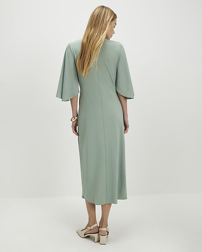 Green Gold Buckle Midi Dress