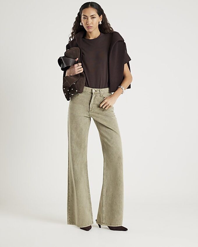 Green High Waisted Relaxed Straight Leg Jeans
