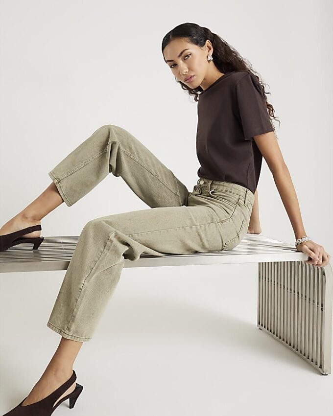 Green High Waisted Relaxed Straight Leg Jeans