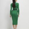 Green Knit Belted Ribbed Midi Dress