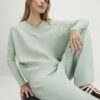 Green Knitted Ribbed V Neck Jumper