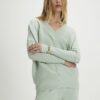 Green Knitted Ribbed V Neck Jumper