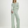 Green Knitted Ribbed V Neck Jumper