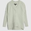 Green Knitted Ribbed V Neck Jumper