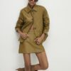 Green Leather Seam Detail Mini Skirt