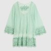 Green Mesh Embellished Beach Tunic Dress